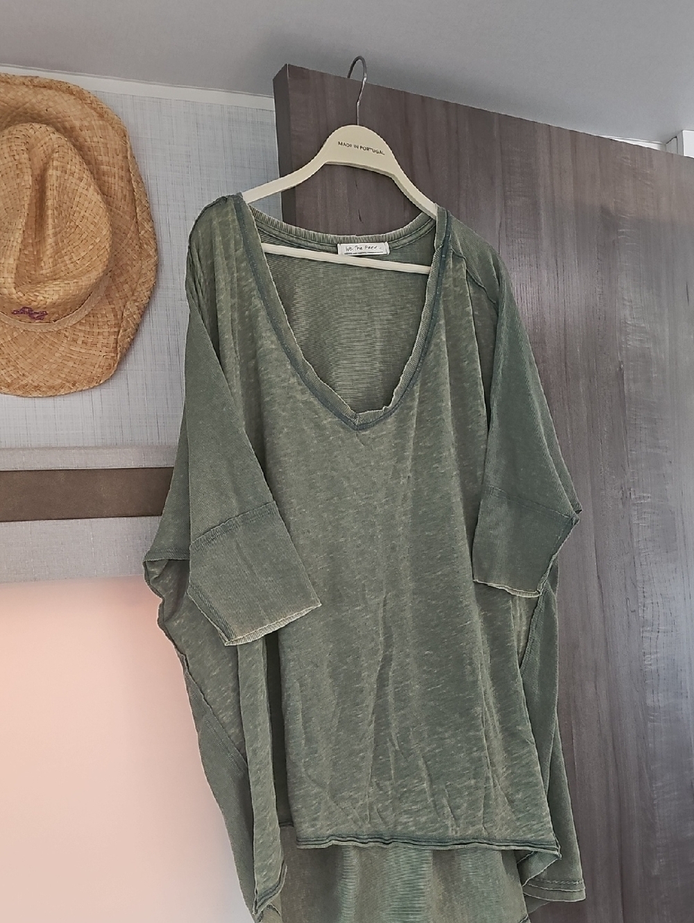 We The Free Olive Green Ribbed Crewneck Top